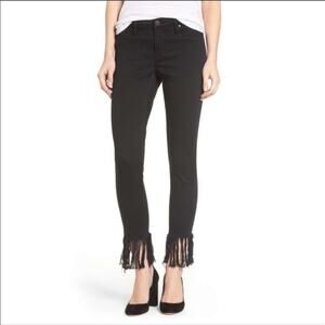 BLANK NYC REVOLVE Mid Rise Black Fringe Raw Hem Skinny Straight Denim Jeans 27
